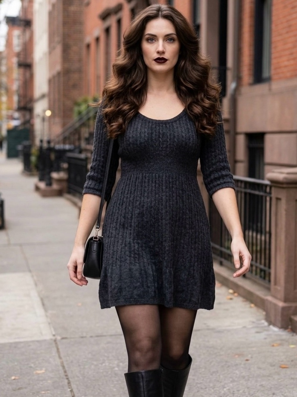 Anthropologie Maple Cable Knit Angora Blend Sweater Dress Charcoal M